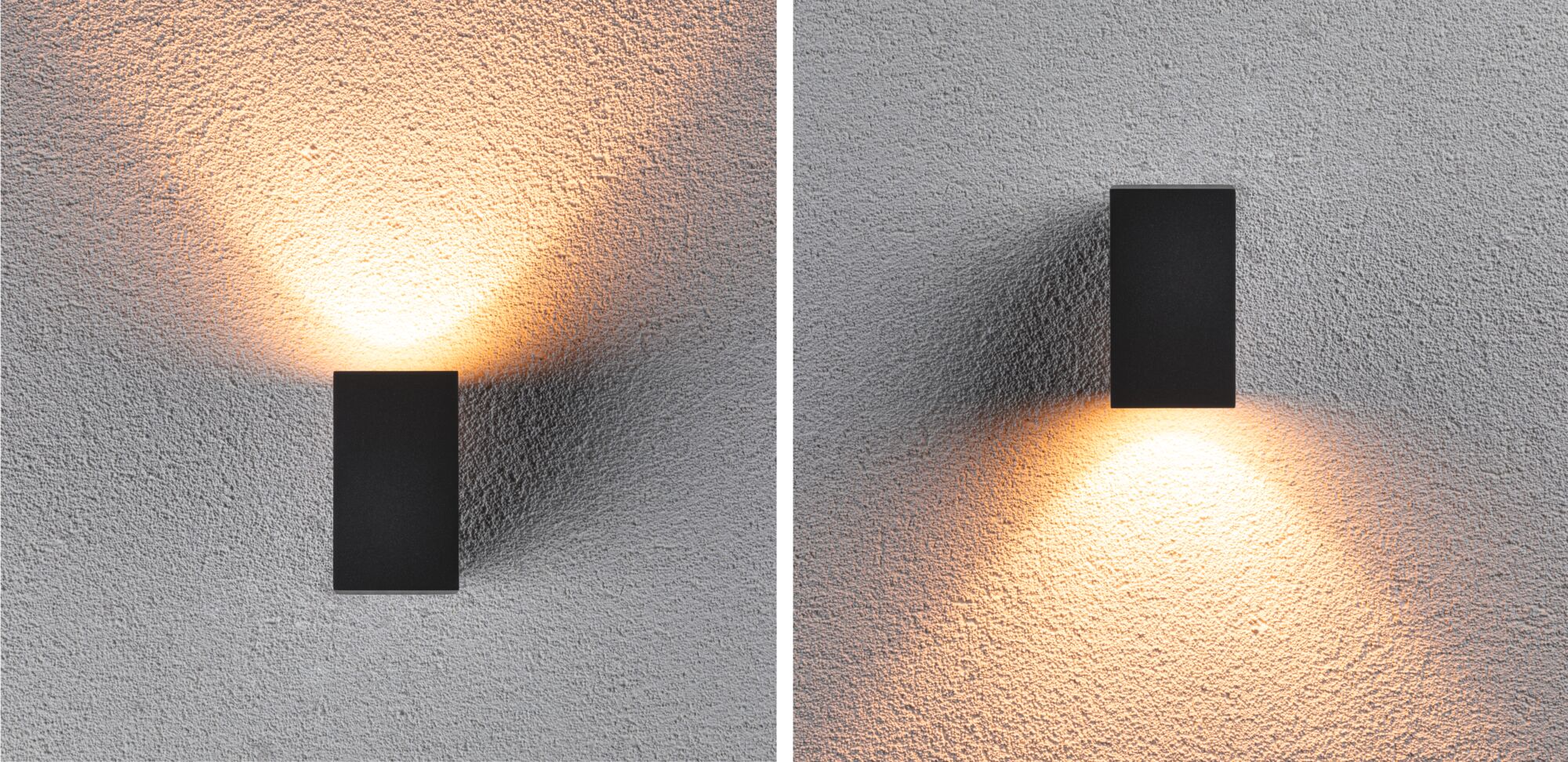 Applique murale rectangulaire noire en métal avec éclairage blanc chaud vers le haut et le bas pour intérieur moderne
