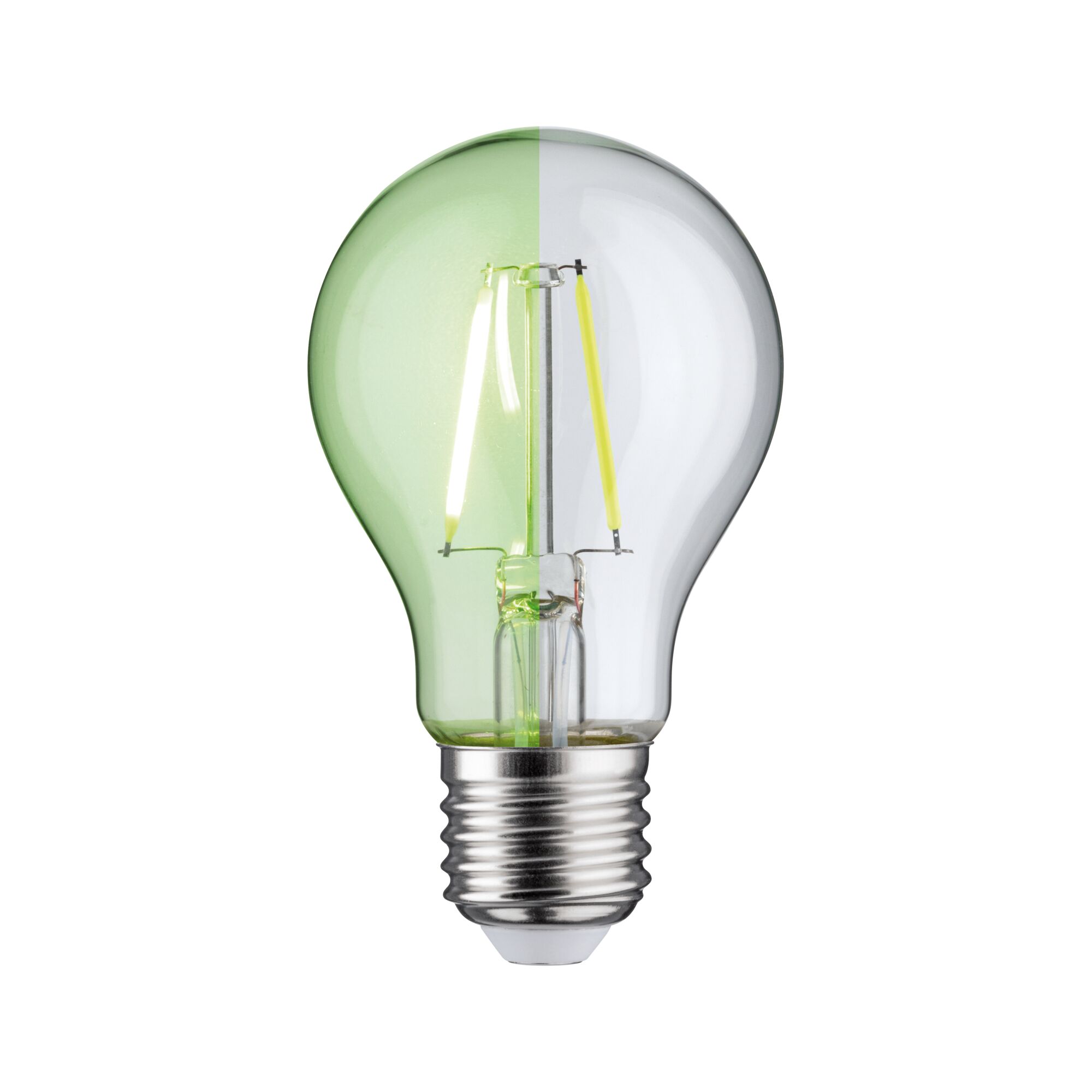 LED-Leuchtmittel mit halb grün getöntem Glas und E27-Fassung für energiesparende Beleuchtung