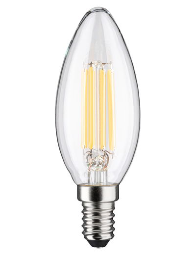 Clear LED candle bulb with E14 base and warm white light for decorative lighting solutions