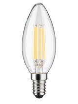 Clear LED candle bulb with E14 base and warm white light for decorative lighting solutions