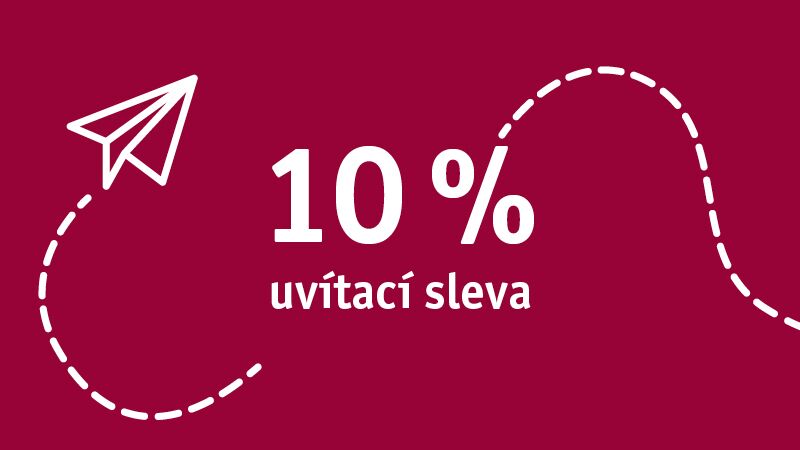 Roter Banner mit weißem Papierflieger und 10 % Willkommensrabatt für Online-Shop-Angebote