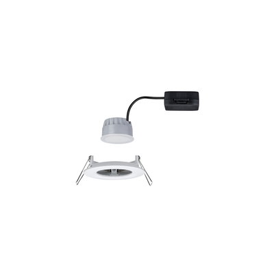 White LED recessed spotlight with metal frame and black connector cable for modern indoor lighting