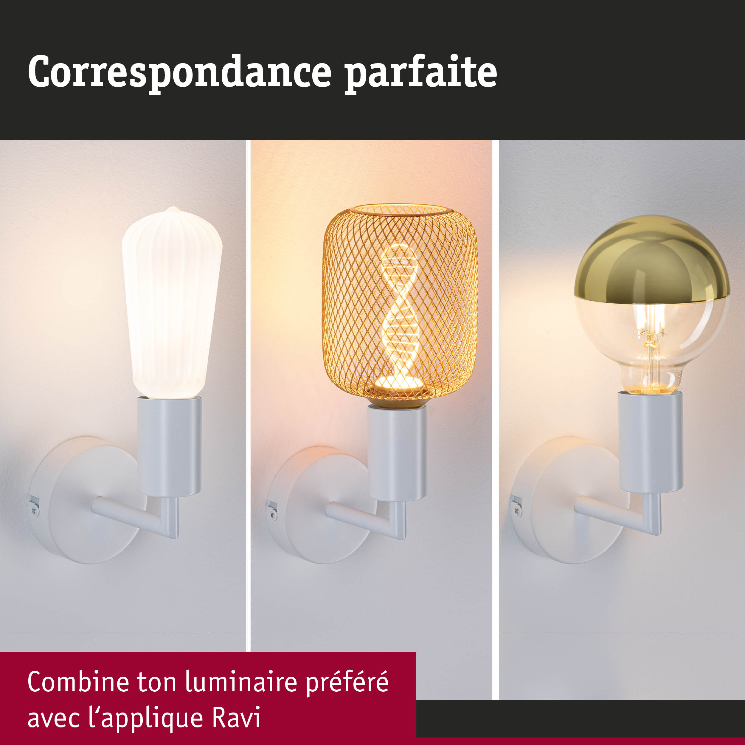 Trois appliques murales modernes avec abat-jours blanc, doré et en treillis pour éclairage intérieur élégant