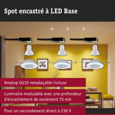 Spot encastré LED blanc avec douille GU10 et câble noir pour éclairage économique