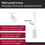 Witte URail Pendel Lirena metalen lampenkop met verstelbare stoffen kabel voor LED-verlichting