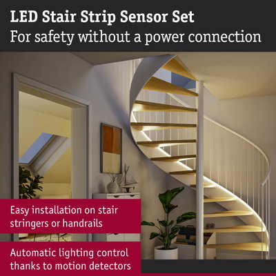 LED stair strip sensor set with motion detection for safe lighting without power connection