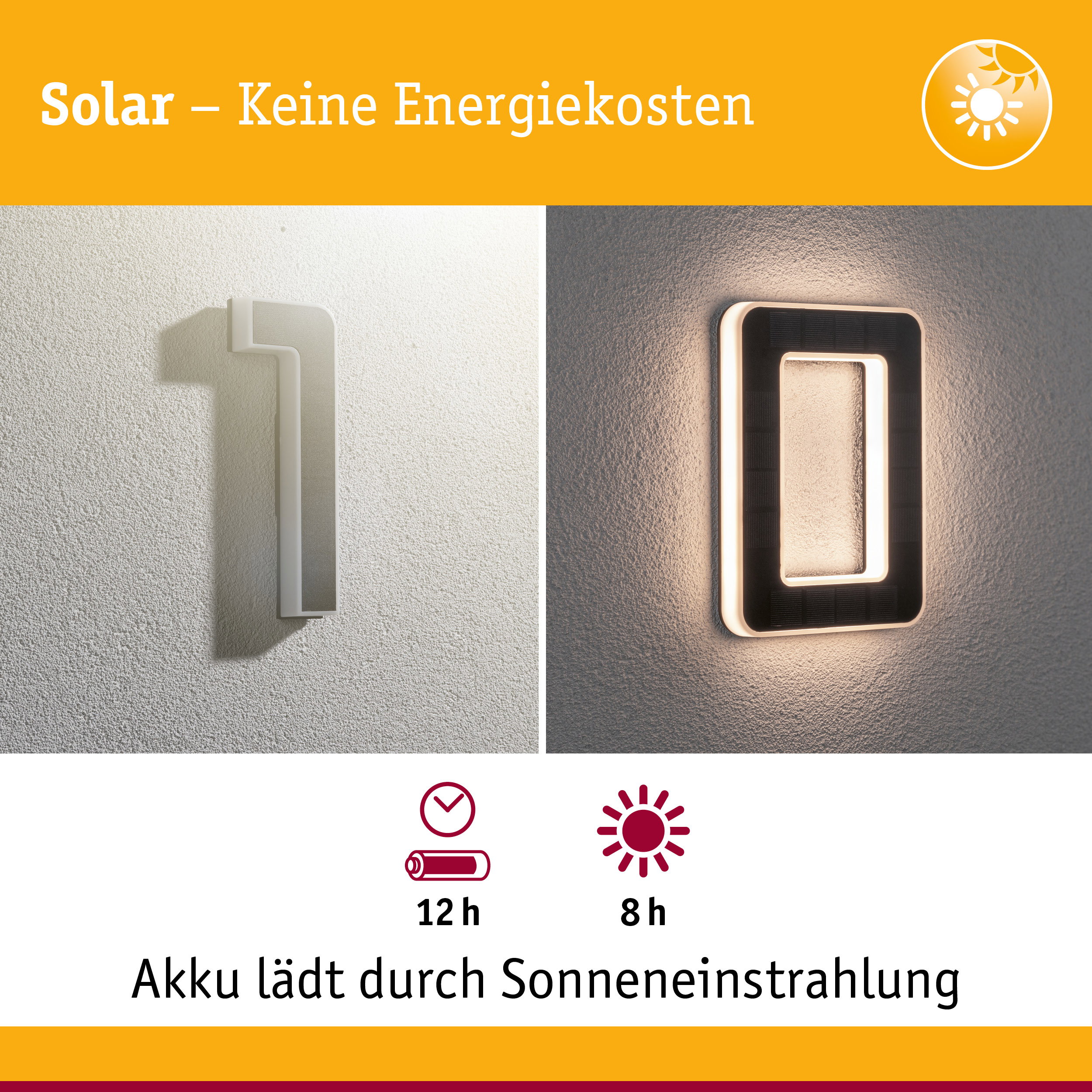 Solarbetriebene LED-Wandleuchte in Weiß und Schwarz mit 12h Akku und 8h Sonnenlichtladung