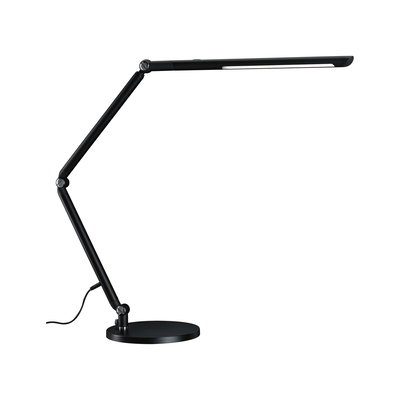 Zwarte metalen LED-bureaulamp met verstelbare arm en ronde voet voor kantoorverlichting