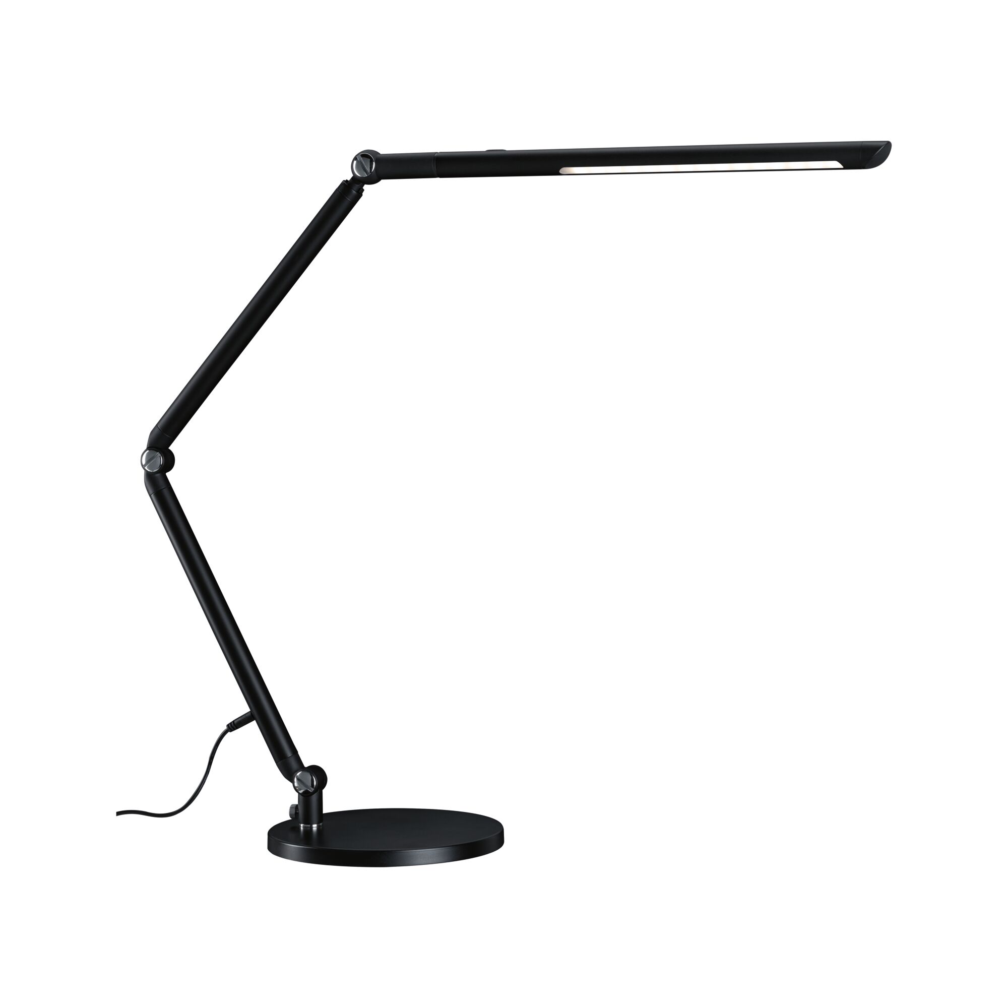 Lampe de bureau LED noire en métal avec bras réglable et base ronde pour éclairage de bureau