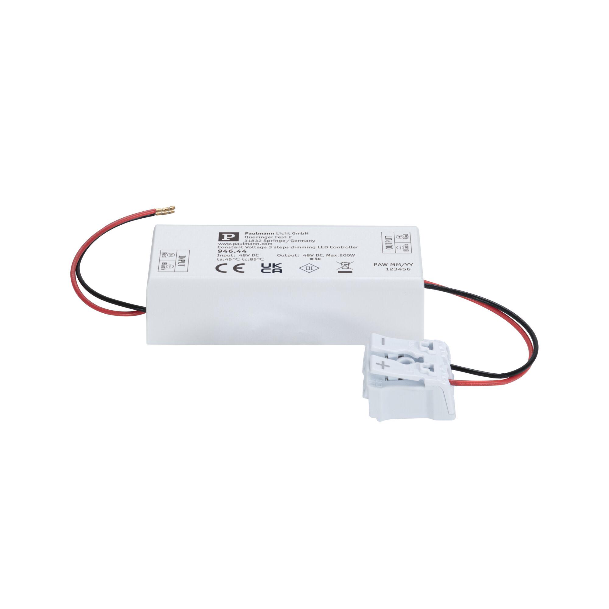 ULine Toebehoren 3-Step-Dimmer max. 200W 48V 80x35mm Wit Witte kunststof LED-controller met rode en zwarte draden voor dimbare LED-verlichting