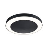 Plafonnier LED rond noir avec anneau lumineux blanc, éclairage intérieur moderne