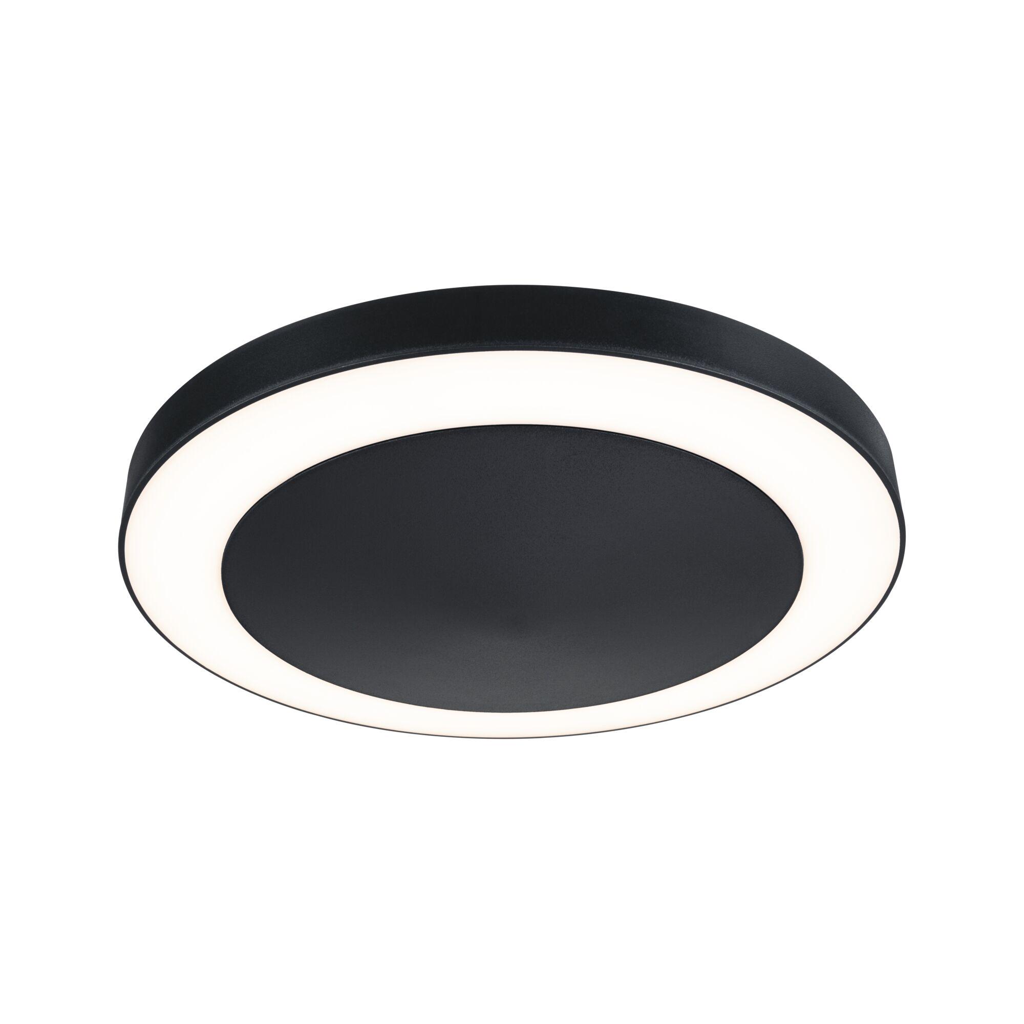 LED Ceiling light Circula Dusk sensor Twilight-controlled motion detector (IR) seawater resistant IP44 round 320mm 3000K 14W 880lm 230V Anthracite Plastic Round black metal LED ceiling light with white glowing ring for modern home lighting