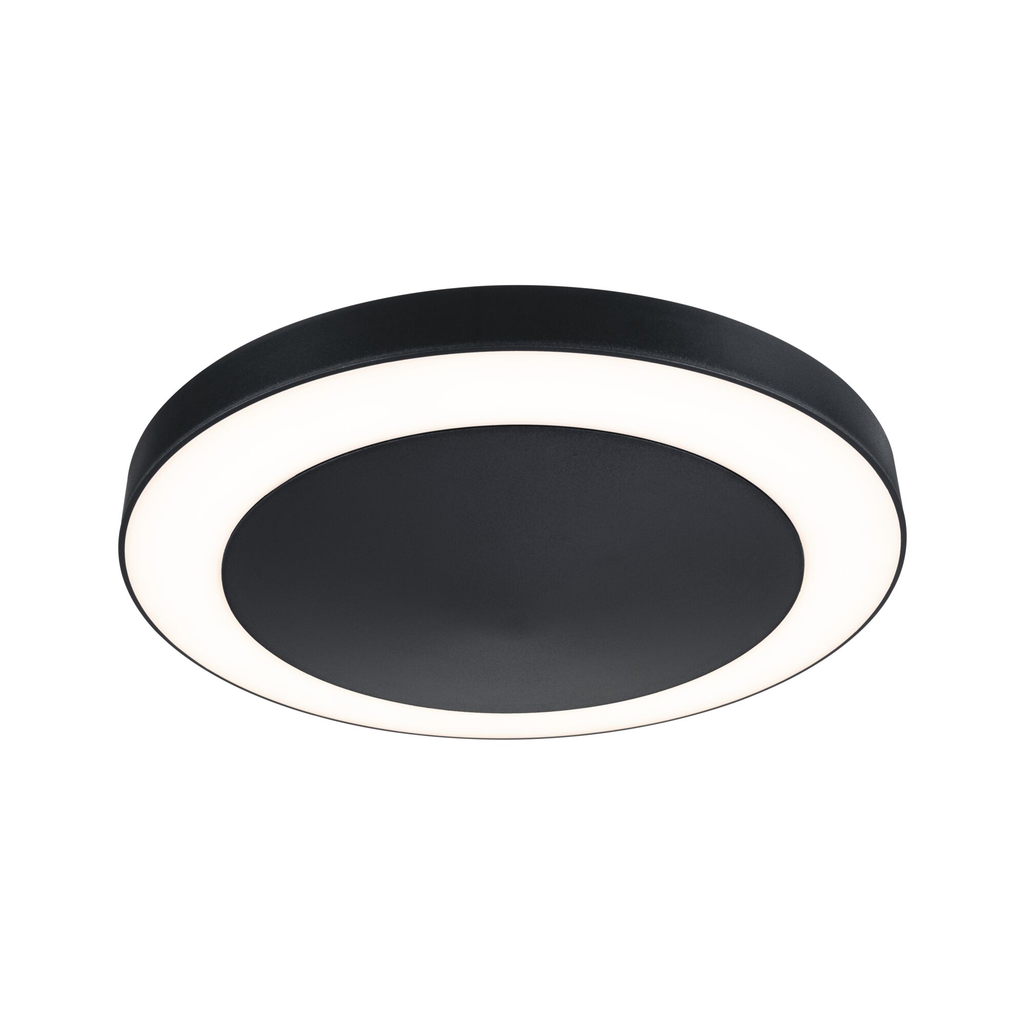 Plafonnier LED rond en métal noir avec anneau lumineux blanc pour un éclairage moderne