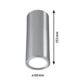 Zylindrische LED-Deckenleuchte aus gebürstetem Aluminium in Silber mit 60 mm Durchmesser.