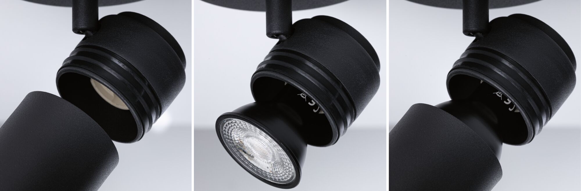 Schwarze LED-Spotleuchte aus Metall mit verstellbarem Kopf für gezielte Beleuchtung im Innenbereich