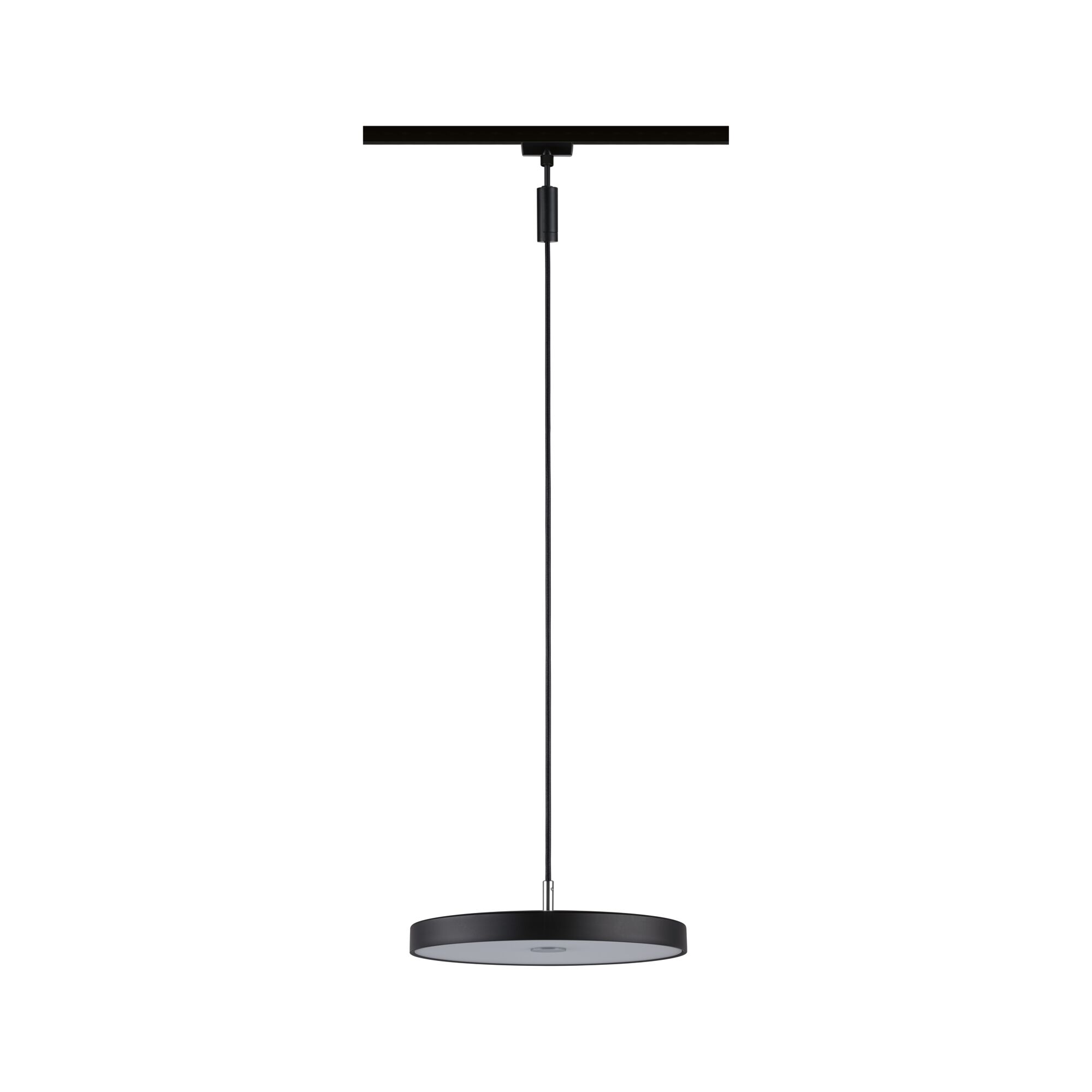 Suspension LED ronde noire en métal avec diffuseur blanc pour éclairage intérieur moderne