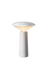 Modern white LED table lamp made of plastic with warm white light and touch switch for living spaces