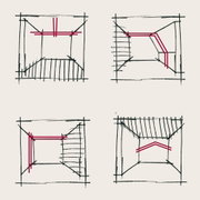 Croquis de vues de pièces avec tracés rouges de câblage pour systèmes d'éclairage Paulmann.