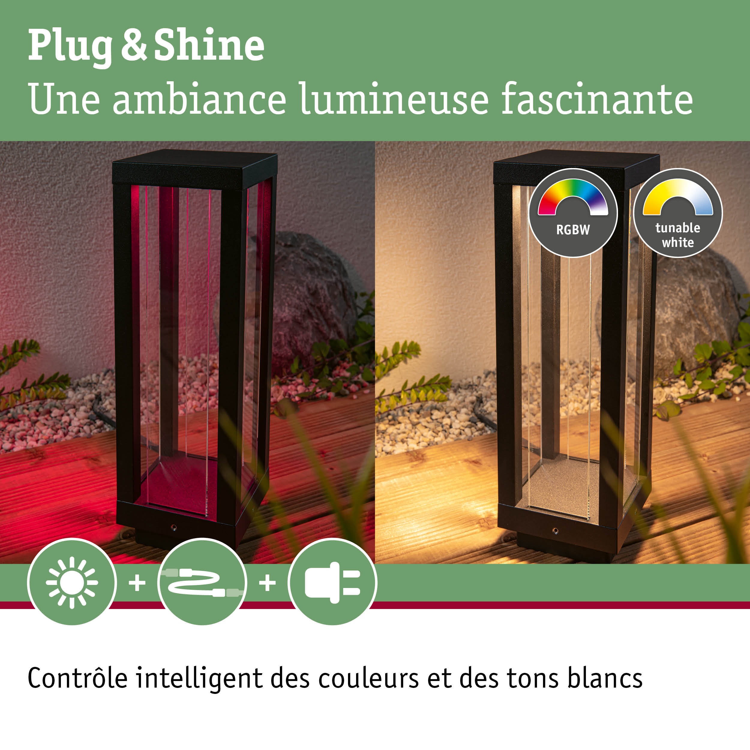 Lampe LED extérieure noire avec changement de couleur RGBW et blanc réglable pour jardin