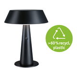 Modern black table lamp made of plastic with over 60% recycled material and built-in switch
