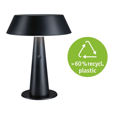 Modern black table lamp made of plastic with over 60% recycled material and built-in switch