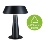 Modern black table lamp made of plastic with over 60% recycled material and built-in switch