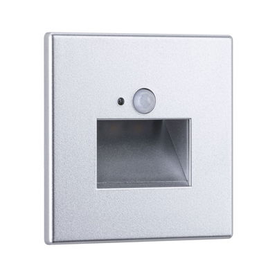 Square silver aluminum LED wall recessed light with motion sensor for indoor use