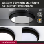 Plafonnier LED noir avec variation d'intensité en 3 étapes et lumière blanc chaud pour intérieur