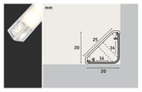 Technical drawing and close-up of white LED aluminum profile with dimensions in mm for LED lighting.