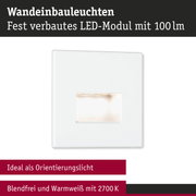 Weißes LED-Wandeinbauleuchte mit fest verbautem Modul und 2700K warmweißem Licht als Orientierungslicht