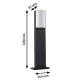 Black outdoor metal lamp with white plastic shade, dimensions 600x144x97 mm, modern garden lighting