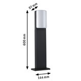 Black outdoor metal lamp with white plastic shade, dimensions 600x144x97 mm, modern garden lighting