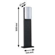 Black outdoor metal lamp with white plastic shade, dimensions 600x144x97 mm, modern garden lighting