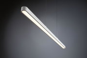 Modern white metal LED pendant light with warm white illumination for living spaces
