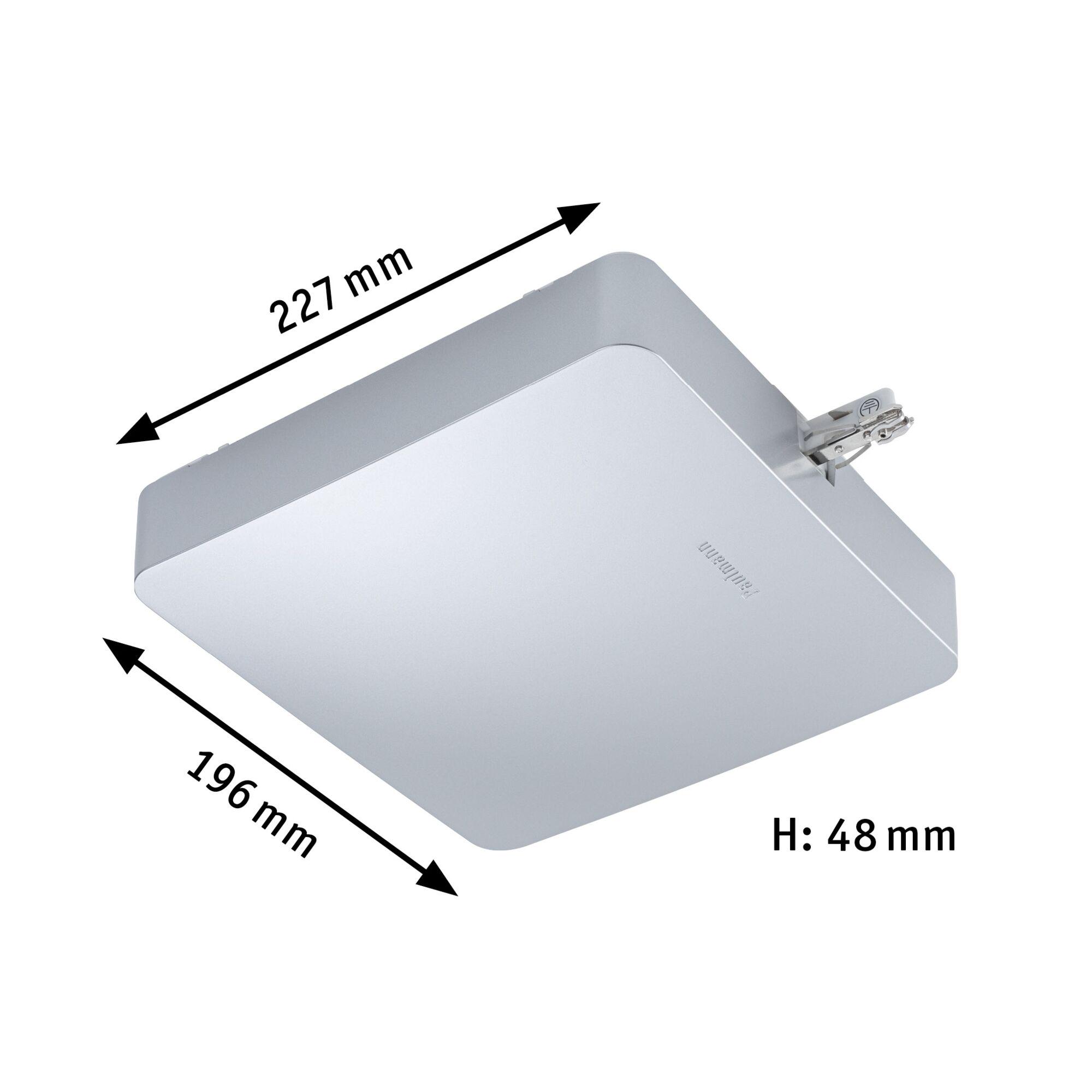 White square aluminium LED panel measuring 227x196x48 mm for modern lighting solutions