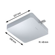 White square aluminium LED panel measuring 227x196x48 mm for modern lighting solutions