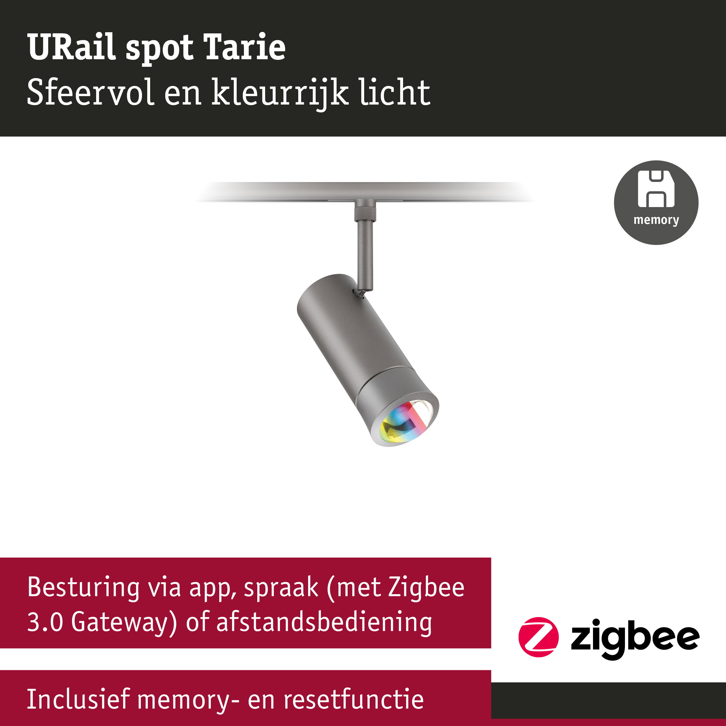 URail Spot Smart Home Zigbee 3.0 Tarie RGBW 230lm 4,5W RGBW+ dimbaar 230V Titaanium