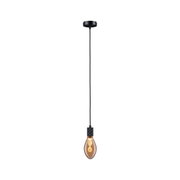 Pendant lamp with black cable and warm white LED bulb in amber glass housing for modern lighting