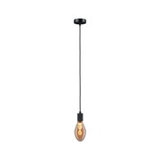 Pendant lamp with black cable and warm white LED bulb in amber glass housing for modern lighting