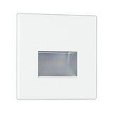 White square LED recessed wall light with rectangular light output made of plastic