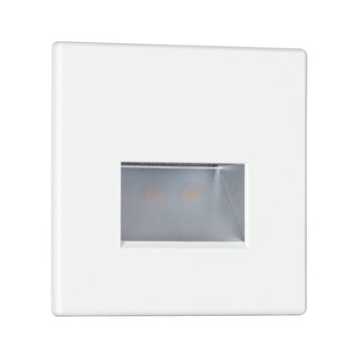 White square LED recessed wall light with rectangular light output made of plastic