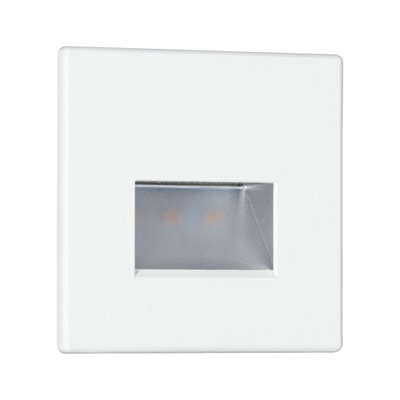 White square LED recessed wall light with rectangular light output made of plastic