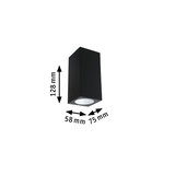 Black rectangular metal LED ceiling light measuring 128x75x58 mm for modern indoor lighting