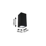 Black rectangular metal LED ceiling light measuring 128x75x58 mm for modern indoor lighting