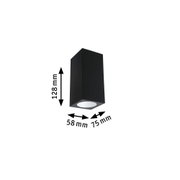 Schwarze rechteckige LED-Deckenleuchte aus Metall mit Maßen 128x58x75 mm für Innenräume