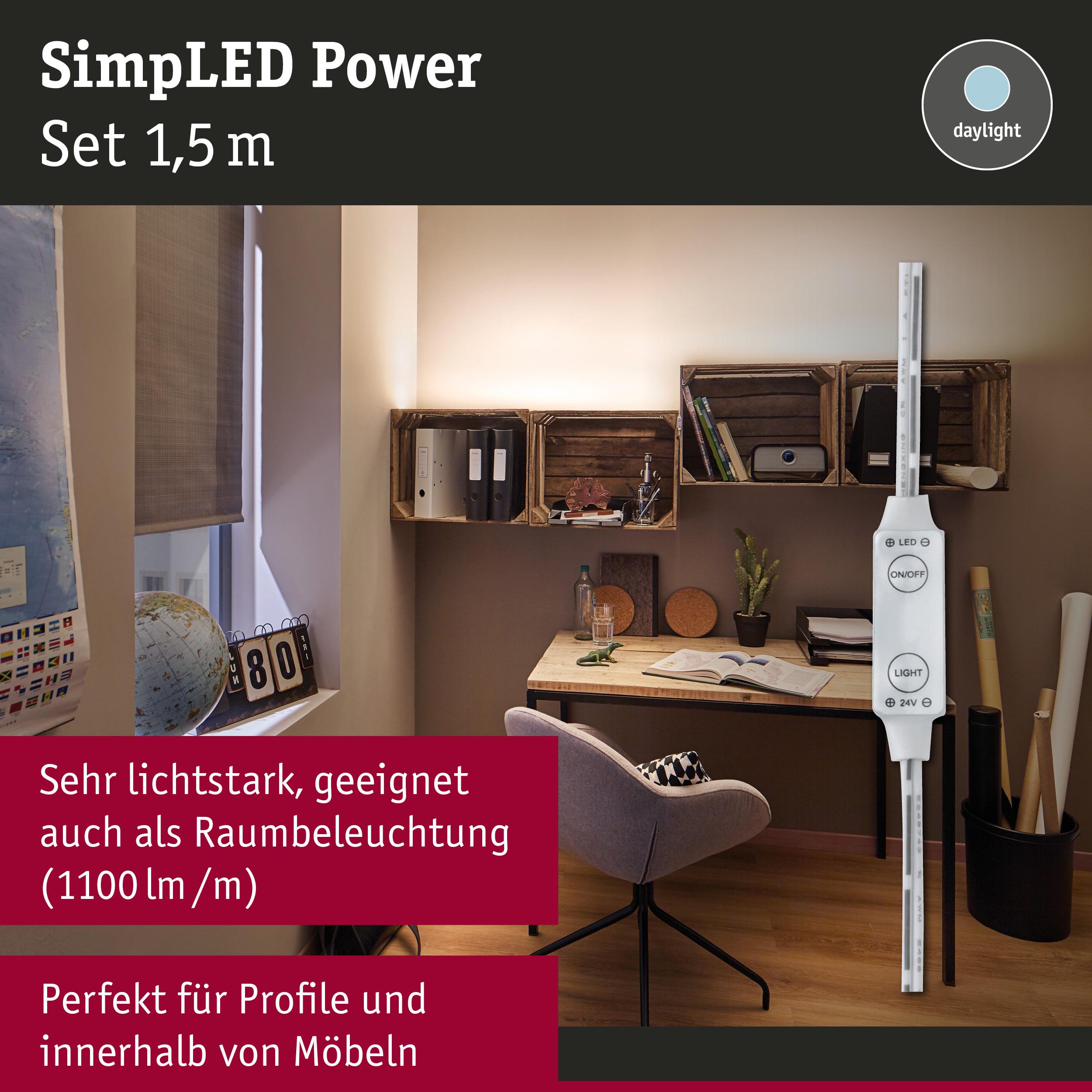 LED-Lichtleiste SimpLED Power 1,5 m in Weiß für Möbel- und Raumbeleuchtung mit Tageslichtfarbe