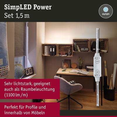 LED-Lichtleiste SimpLED Power 1,5 m in Weiß für Möbel- und Raumbeleuchtung mit Tageslichtfarbe