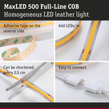 MaxLED 500 LED strip with 640 LEDs/m, adhesive backing, cuttable every 2.5 cm, easy to connect