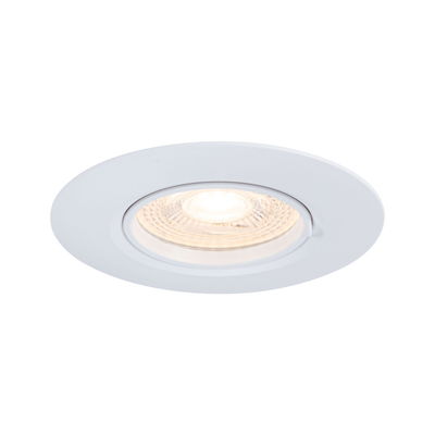 Round white metal LED recessed spotlight with warm white light for modern indoor lighting