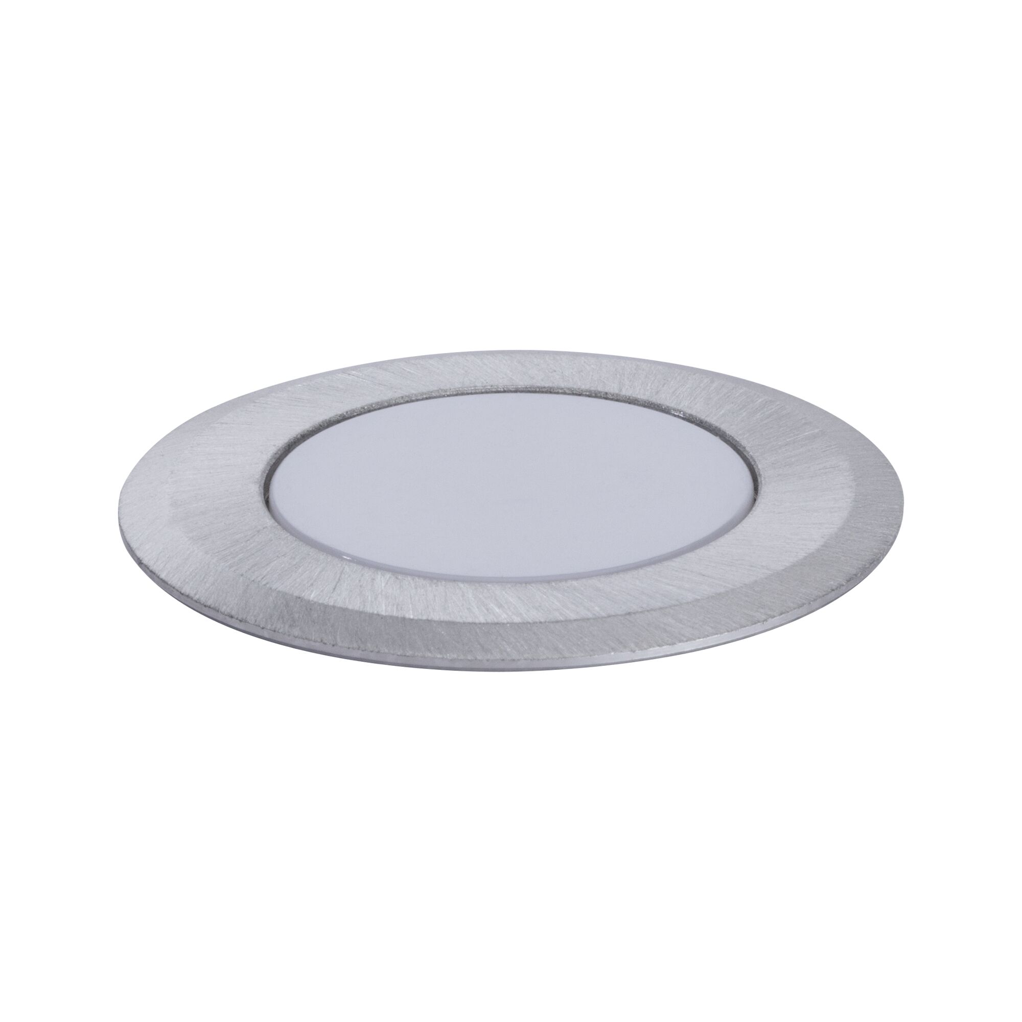 Round LED recessed panel in brushed silver aluminum for energy-efficient room lighting